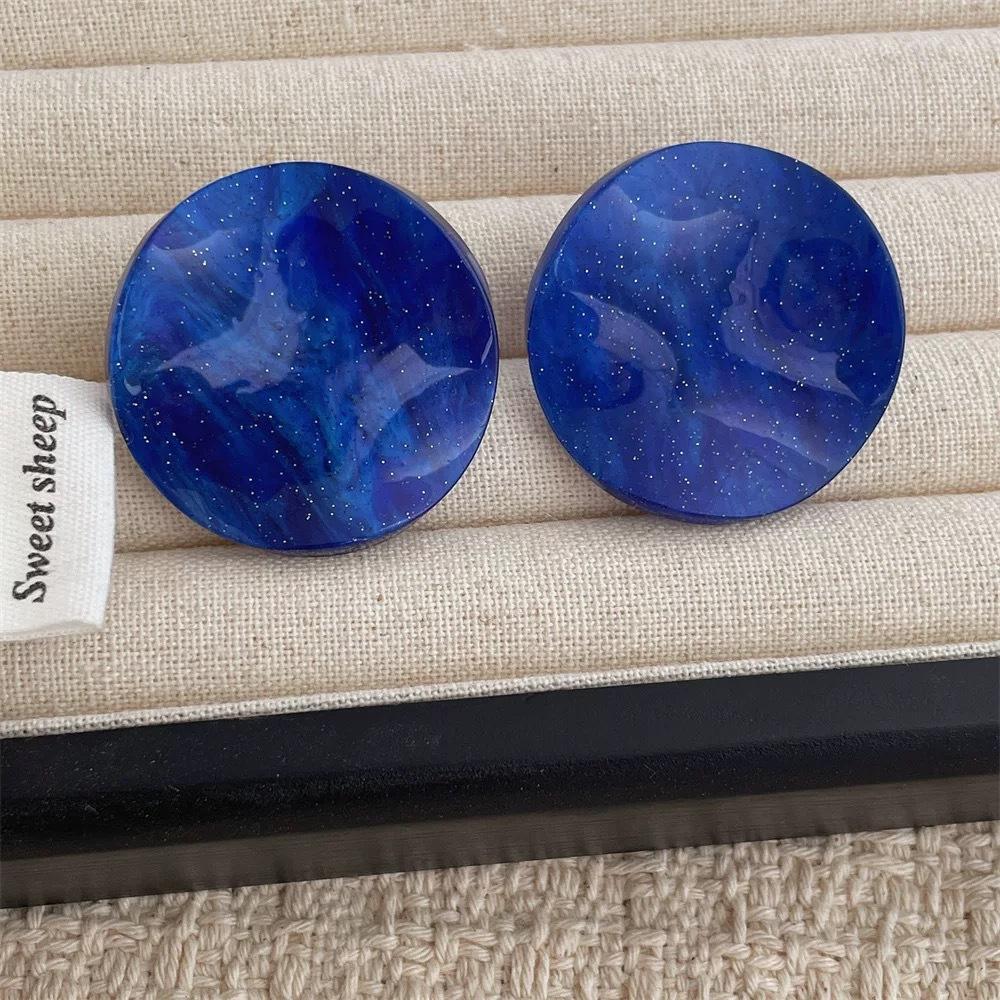 French Trendy Design Candy Color Twisted Piece Round Acetic Acid Earrings Women's Niche Vacation Style Versatile Earrings
