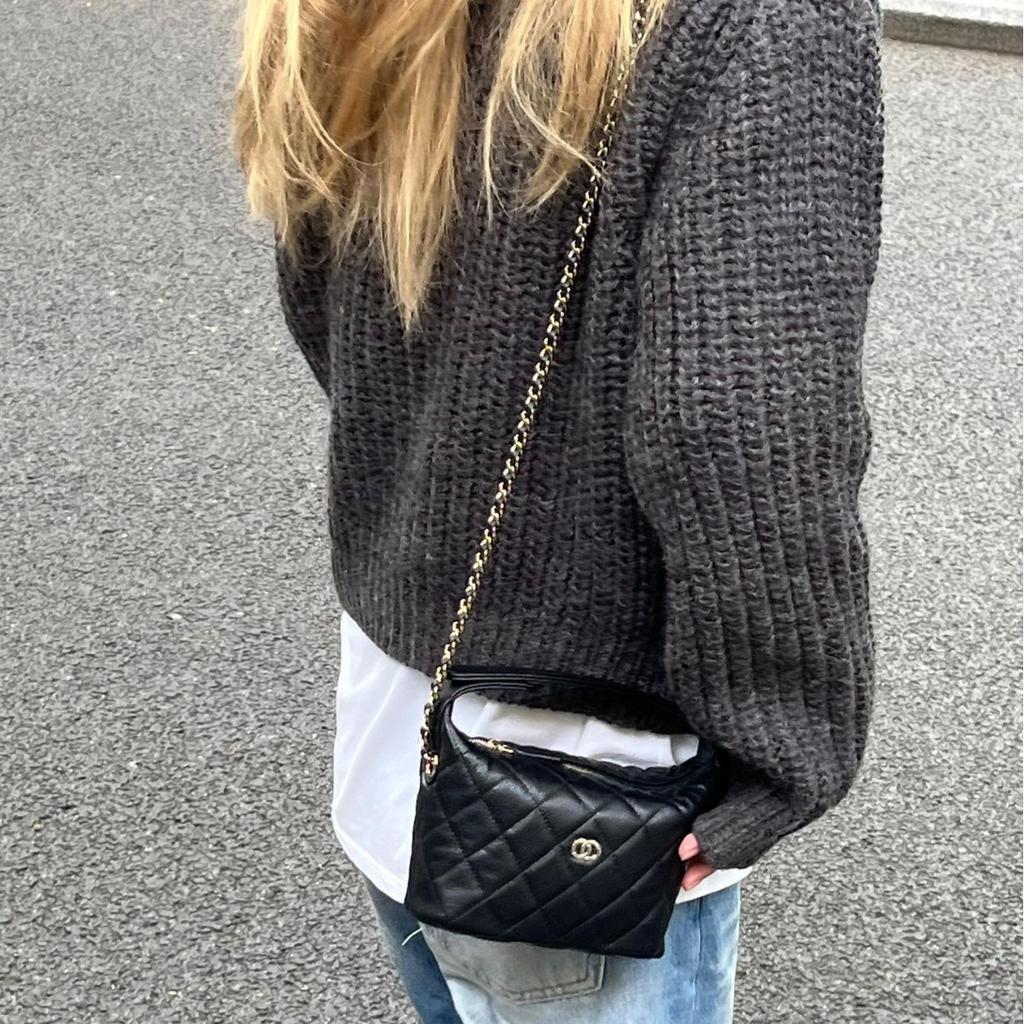 New Lunch Box Bag, Caviar Cowhide Rhombus Chain Bag, Ball Pattern Leather Single Shoulder Crossbody Small Bag for Women