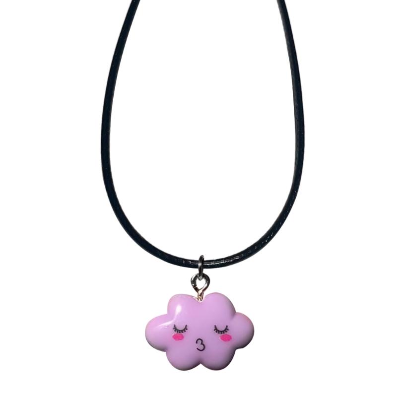 

Elegant Clavicle Chain Smiling Cloud Face Pendant Necklace Adjustable Length Neckchain Casual Accessory for Women Girl фіолетовий