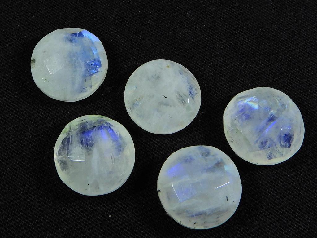12X12 MM Natural Rainbow Moonstone Checker Cut Round Loose Gemstone 5Pcs Lot RML-851