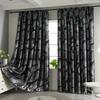 Single Layer Blackout Curtain with Leaf Pattern Print, High Precision Silver Color Drapes, Premium Light Blocking Fabric for Hom