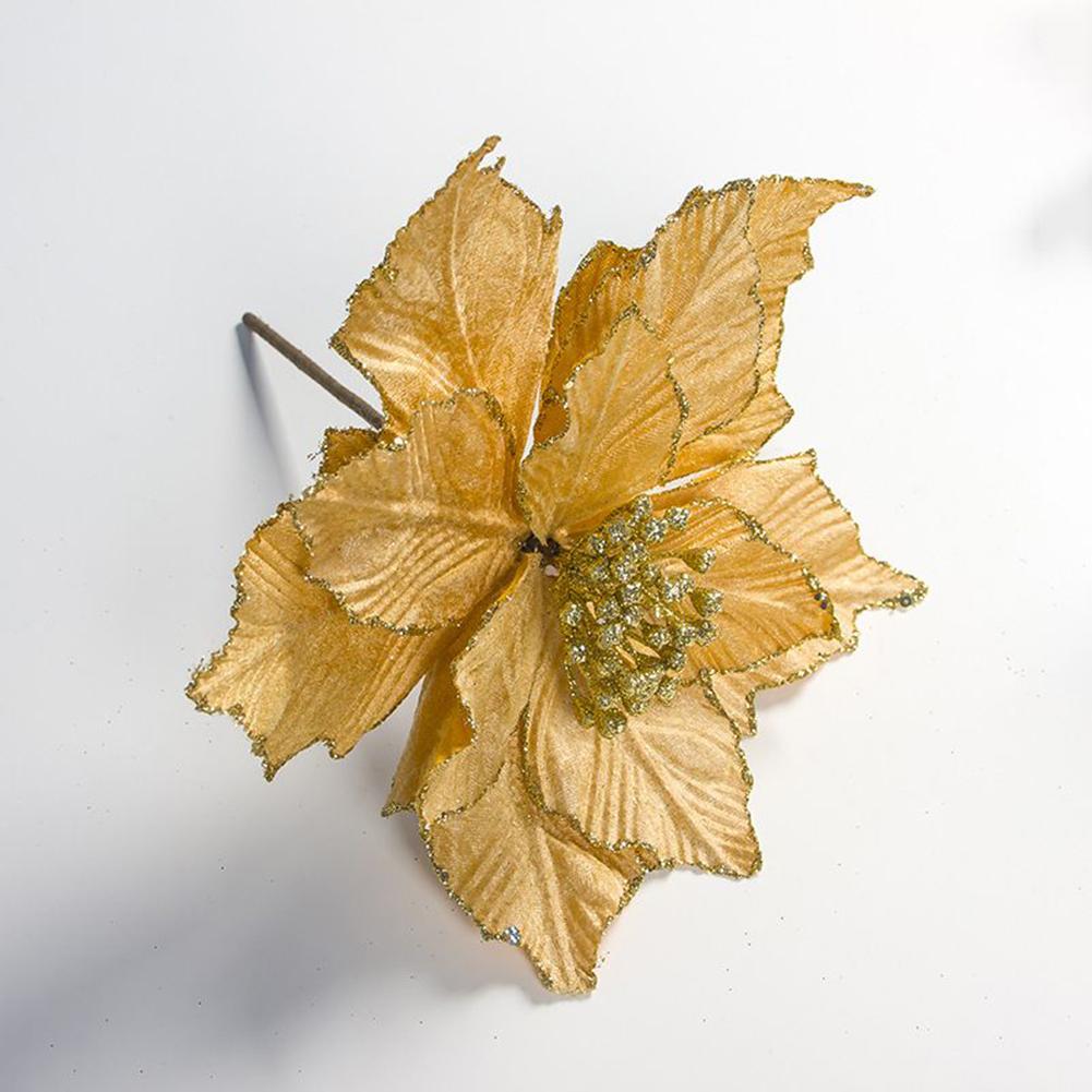 

Poinsettia Glitter Ornament Glitter Christmas Decoration Xmas Party High Quality Material Home Decoration Wedding Decoration жовтий