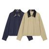 Womens Oversized Color-Block Notched Collar Bubble Pilot Jacket 2026 Fall Streetwear