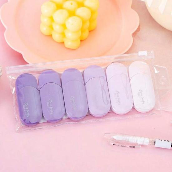 6Pcs High-Capacity Correction Tape with Gradient Color Case Smooth Roller for Students No-Skip Tear-Resistant Cute Office Supplies for School Home