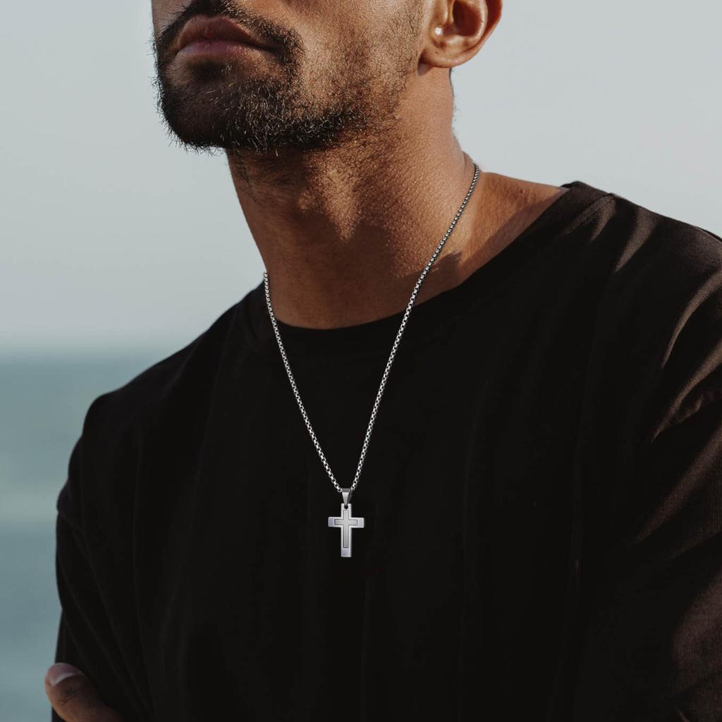 Cross Pendant Necklaces for Men Boys,Waterproof Stainless Steel Necklace,Christian Religious Faith Prayer Zircon Gift