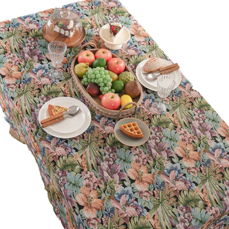 Oil Painting Tablecloth Hemp Fabric Retro Romantic Coffee Table Cloth Pastoral High-End Jacquard Cover Cloth