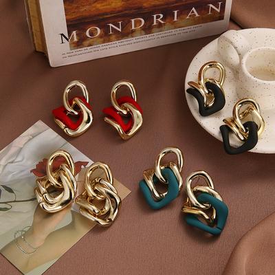 2024 Earrings Female Baroque Style Earrings Resin Light Luxury Oil Painting Retro Pattern Earrings Geometric Style Creative Personality Hip-hop