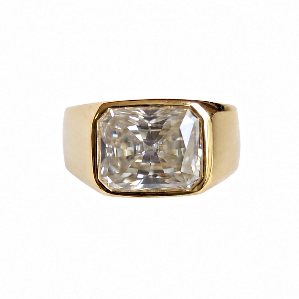Moissanite Diamond Signet Ring, 925 Sterling Silver Mens Ring, Handmade Cushion Cut Gemstone Ring