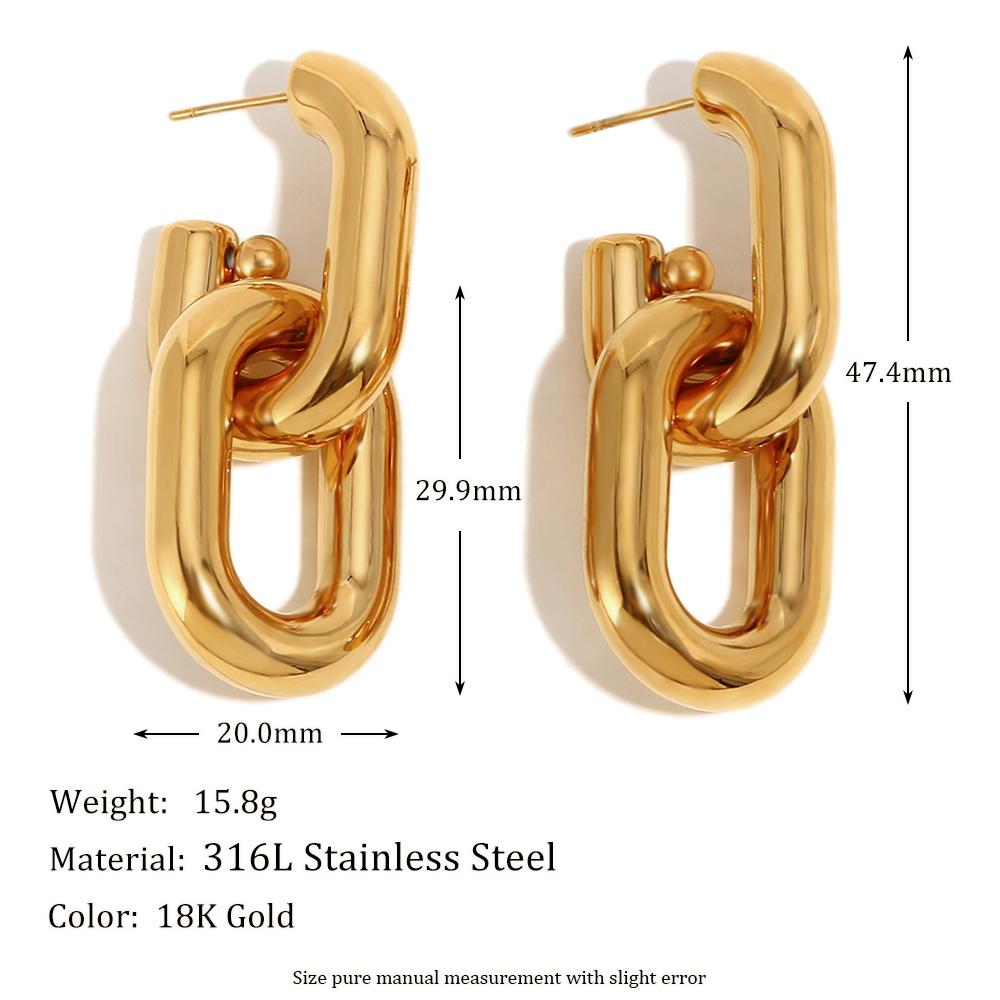 E.B.belle Gold Plated Basic Hollow Chain Stud Earring High Quality Stainless Steel Waterproof Party Fashion Women Chic Jewelry
