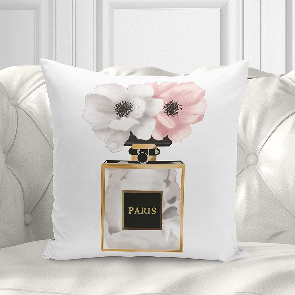 Fashion Theme Pillowcase Perfume Flower Square Cushion Cover French Decorative Peach Leather Velvet Super Soft Home Light Luxury