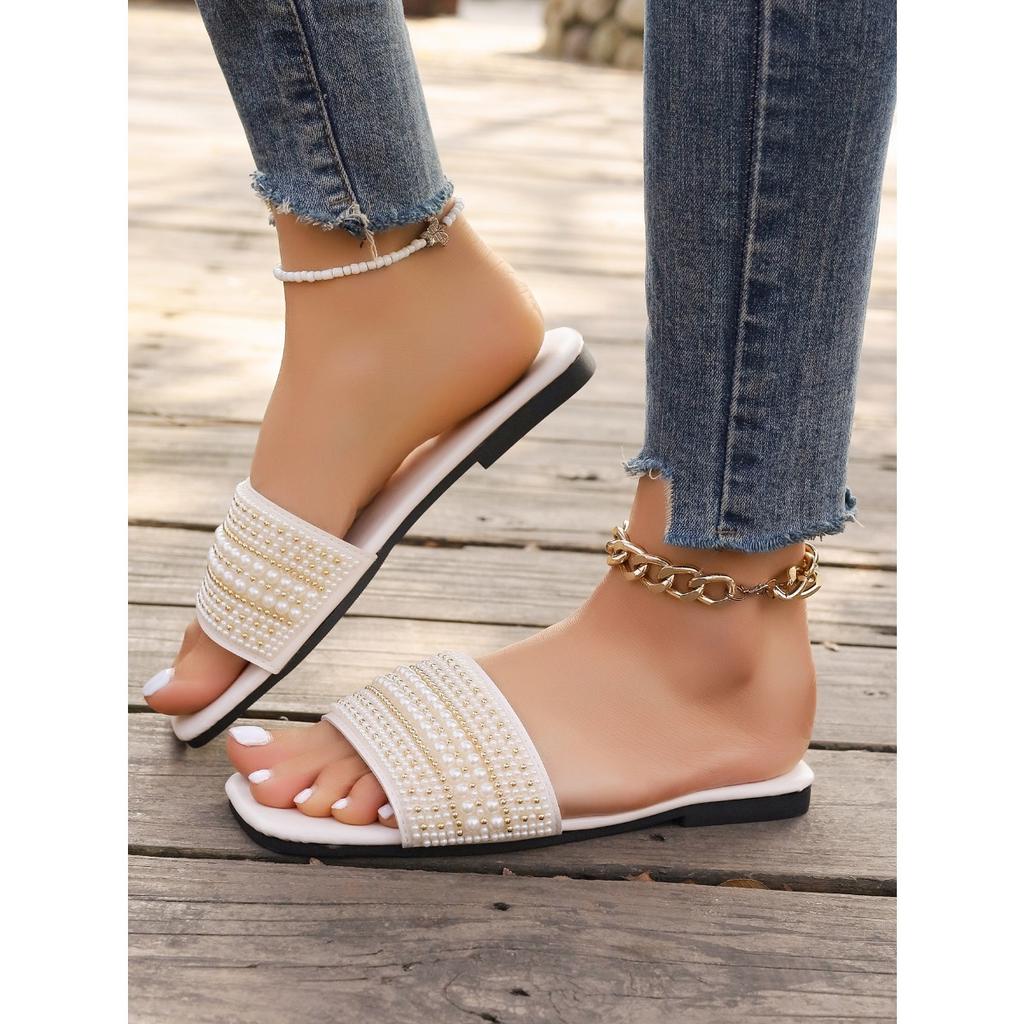 Ladies' Multi-layer Sparkling Diamond Toe Cover Sandals -Suitable for Casual, Party, Vacation, Fashionable Black Beach Shoes | Rubber Sole Single Shoe