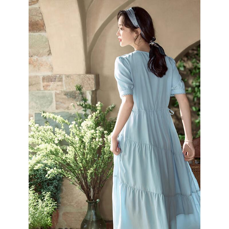 INMAN Women's French Style Lantern Sleeve Midi Dress