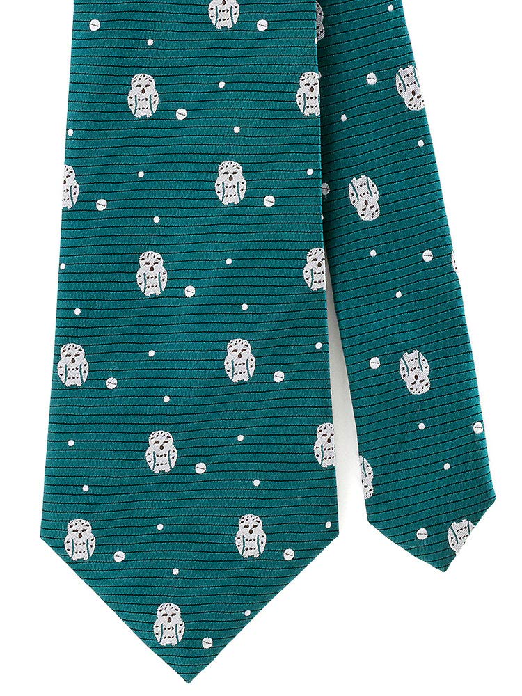 COLORATA Snowy Owl Necktie Dark Green Polka Dots Silk Jacquard Animal Bird Polka Dots Animal Gift (145x8.5cm / / / 100% / Weave) /