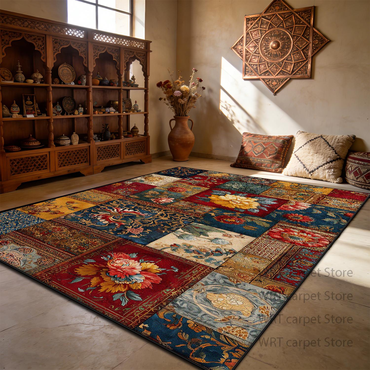 

Bohemian Retro Geometric Carpet for Living Room Ethnic Decoration Washable Non-slip Large Rugs Bedroom Dining Room Area Mats 60x90cm