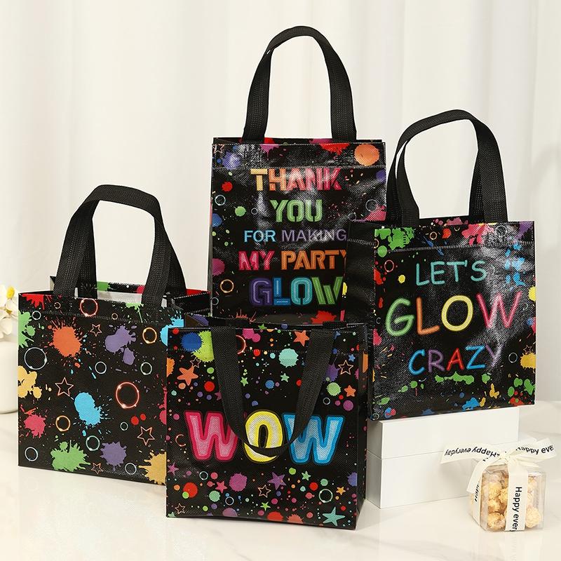 4pcs Glow Party Favor Bags Neon Glow Party Supplies No Woven Neon Birthday Party Gift Bags Goody Candy Bags Party Decoration