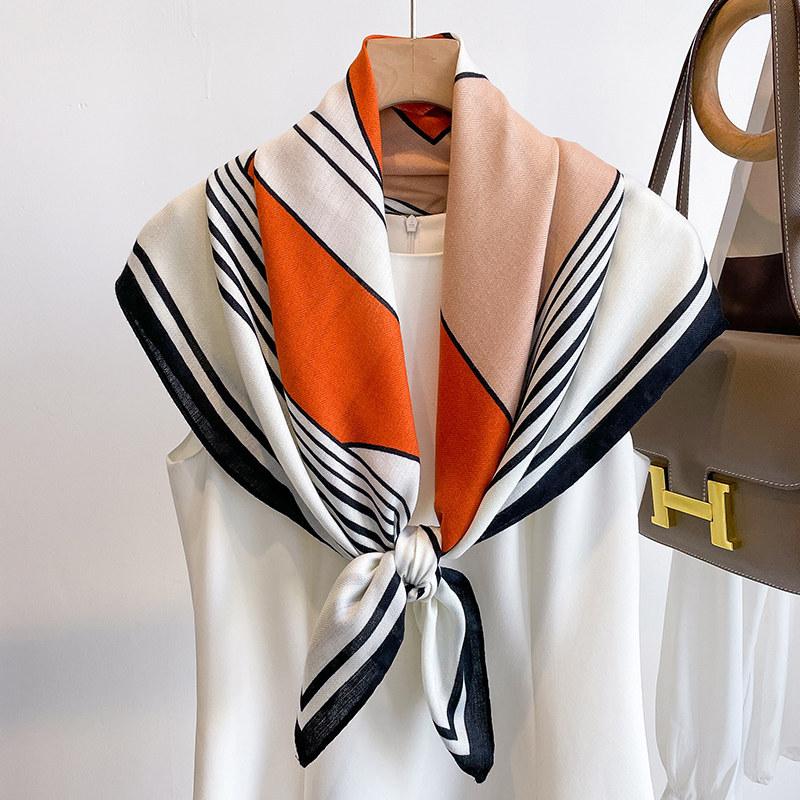 Niche style simple temperament versatile striped large square scarf silk scarf women's spring and autumn new scarf outer shawl 91CM