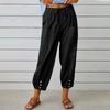 2025 New European and American Cross-Border Amazon Wish Loose High-Waisted Buttoned Cotton-Linen Cropped Wide-Leg Women's Pants