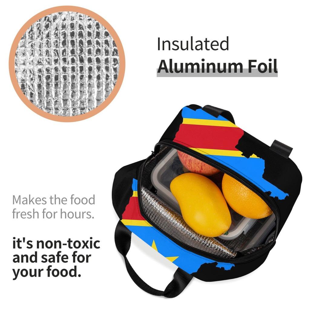 Flag Map Of The Congo Insulated Lunch Bag for Women Children Portable Food Boxes Thermal Lunch Box Tote