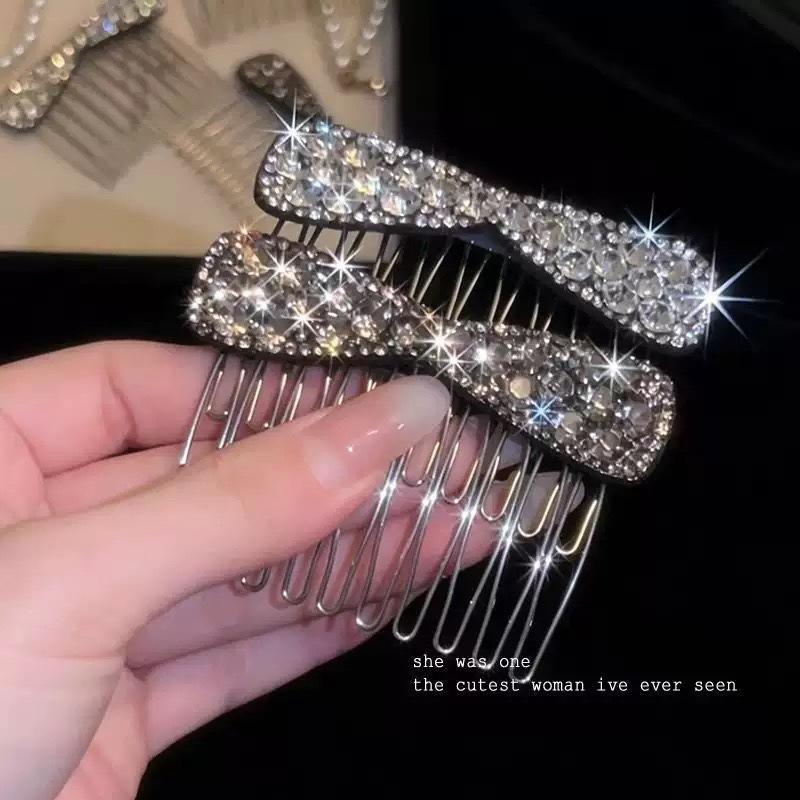 Rhinestone Bow Bangs Upside Down Comb Hairpin Female New Exquisite Flash Diamond Disc Hair Comb Premium Sense Broken Hair Card
