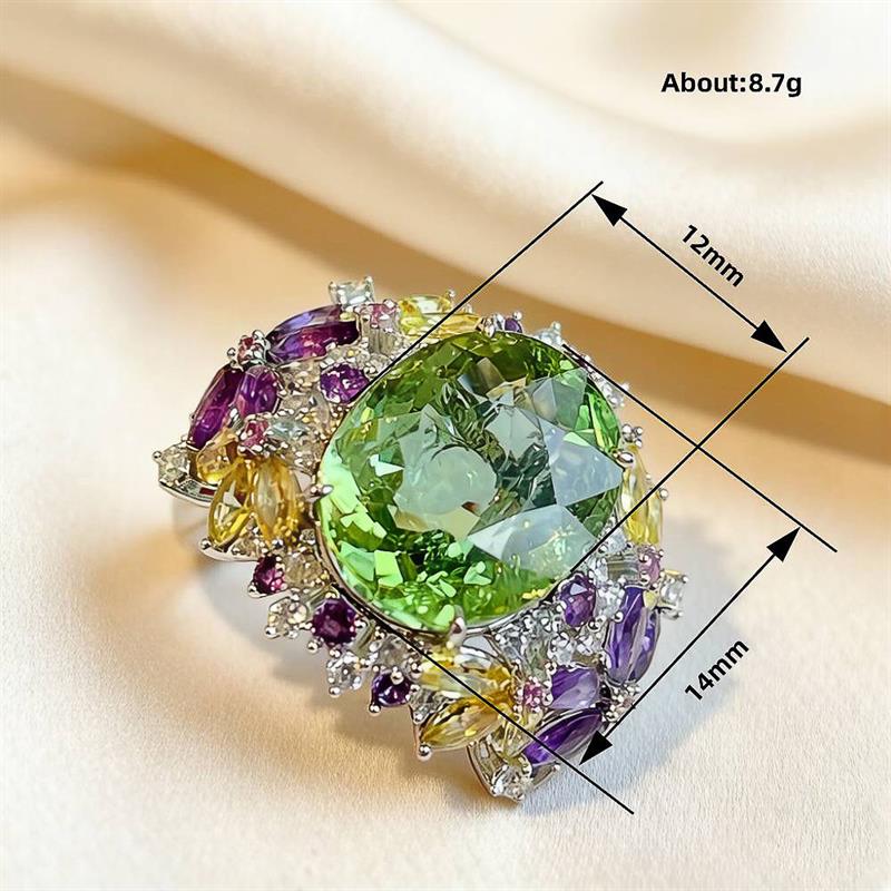 Huitan Women Ring CopperColor Gorgeous Inlaid Bright Green Cubic Zirconia Luxury Accessories Wedding Engagement Jewelry Gift