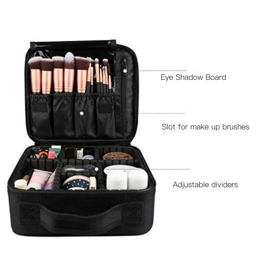 Makeup Train Case Multipurpose Travel Makeup Case with Adjustable Dividers for Women and Girls Black