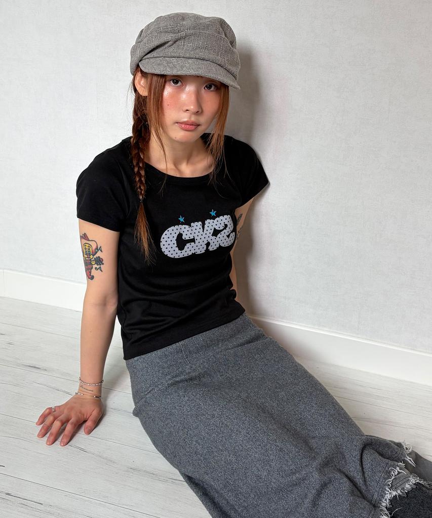 CHICKS Dot Star Bold Logo Slim Fit Short Sleeve T-Shirt Black