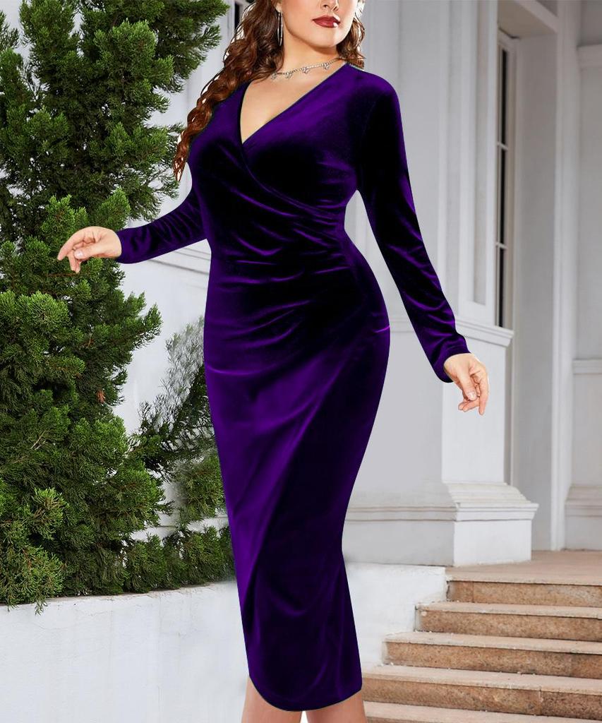 Elegante Vestito da Donna Taglie Forti con Maniche Lunghe che Segue le Curve - Moda Europea e Americana 2025.