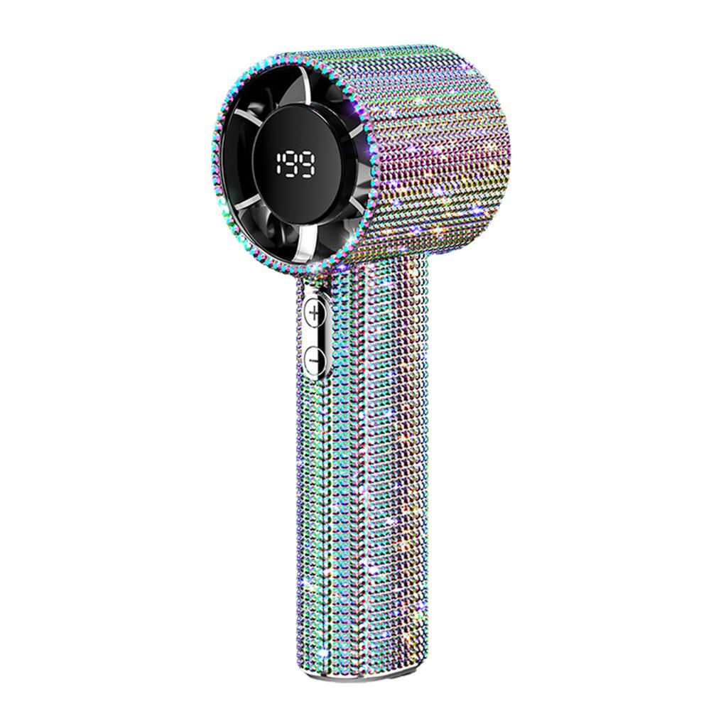 

Full Diamond Luxury Craftsmanship Portable Handheld Turbo Fan 3 Gear Wind Long Battery Life With Digital Display