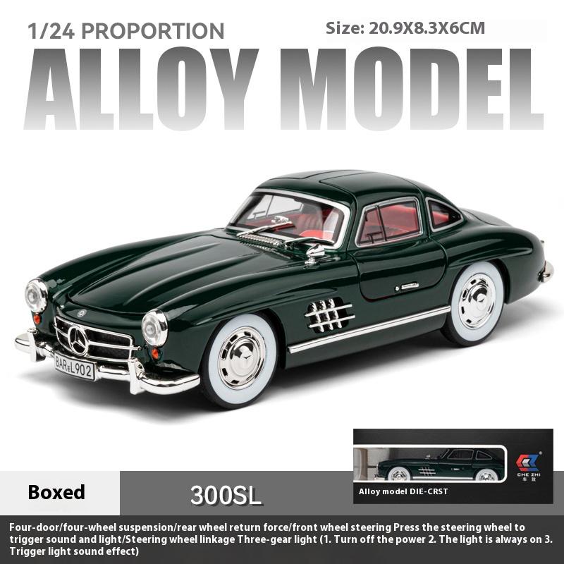 

1/24 Benzs 300SL Металлическая модель автомобиля Литье под давлением Металлическая игрушка Классические транспортные средства Модель автомобиля Имитация звука и света Коллекция Детские подарки темно-зеленого