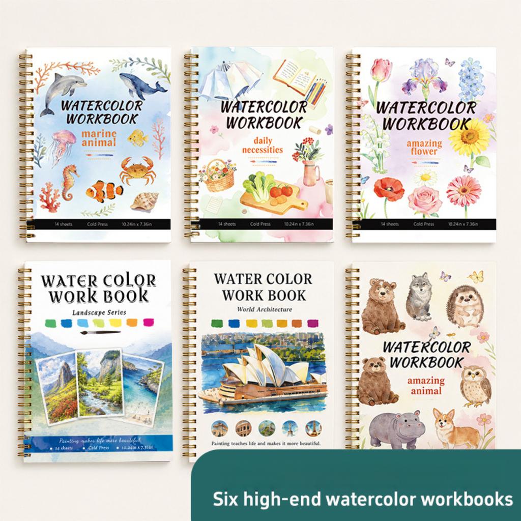 Large Size Watercolor Sketch Practice Pad, 16 Pages Cotton Paper Line Drawing Coloring Book For Starter Art Training