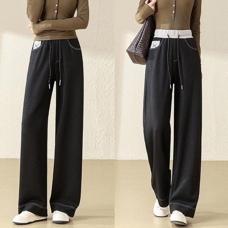 

Stylish High-Waisted Denim-Look Straight-Leg Pants: Slimming, Loose, Casual Autumn Wear M [80-105 jin]