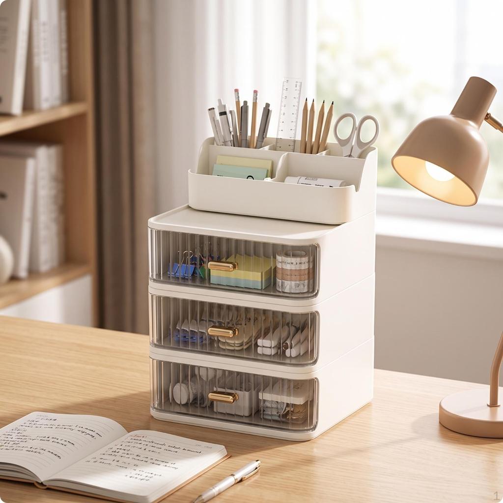 Desk Organizer with Drawers Multi-Compartment Desktop