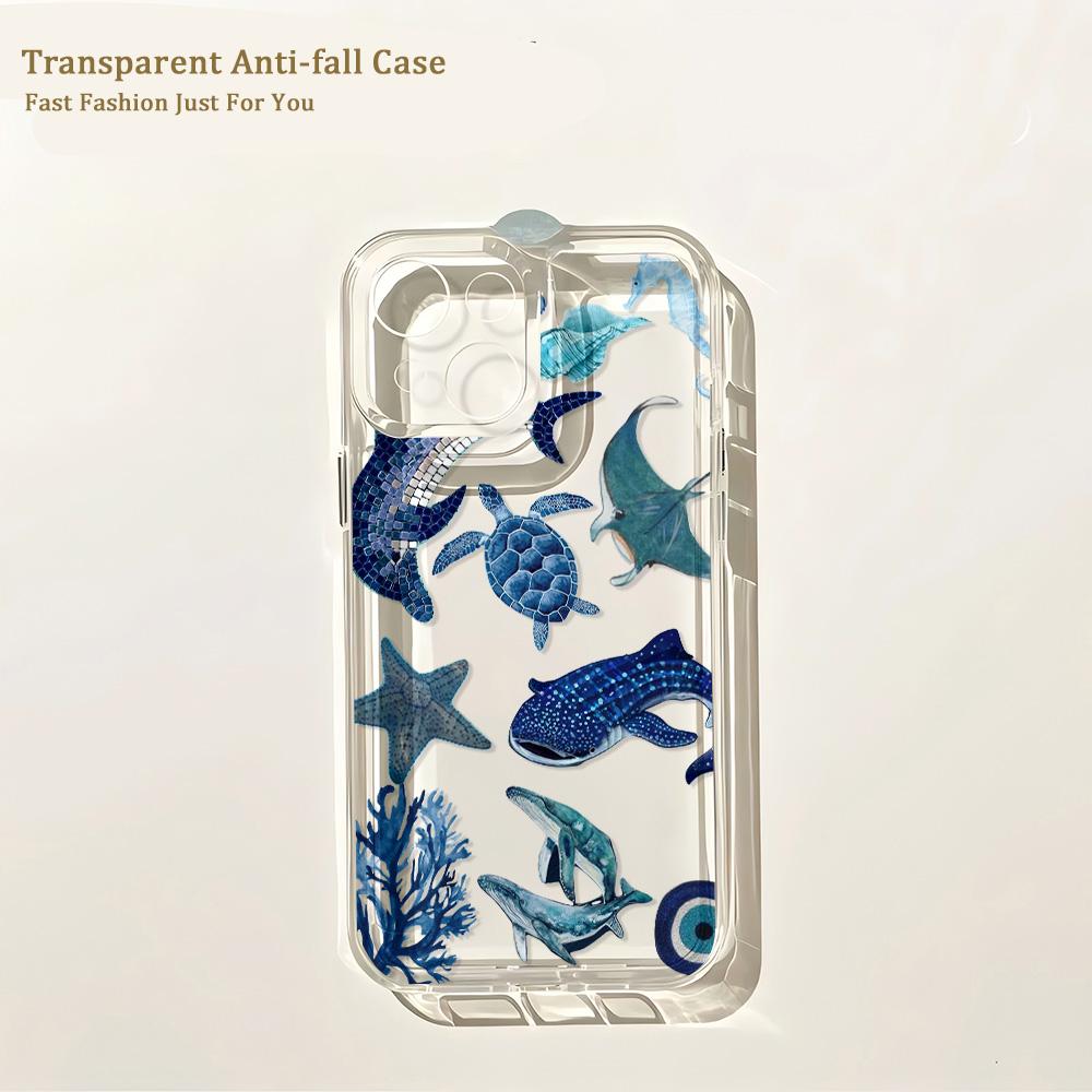 Funda de Teléfono Arte Océano Azul Playa para IPhone 17 16 16e 15 14 13 12 11 Mini Pro Max X XR XSMax 7 8 Air Plus Cubierta Trasera Transparente