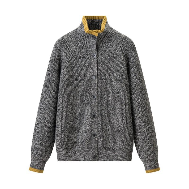 Vintage Style Knit Cardigan Women Semi-High Neck Single-Breasted Casual Comfort 2026