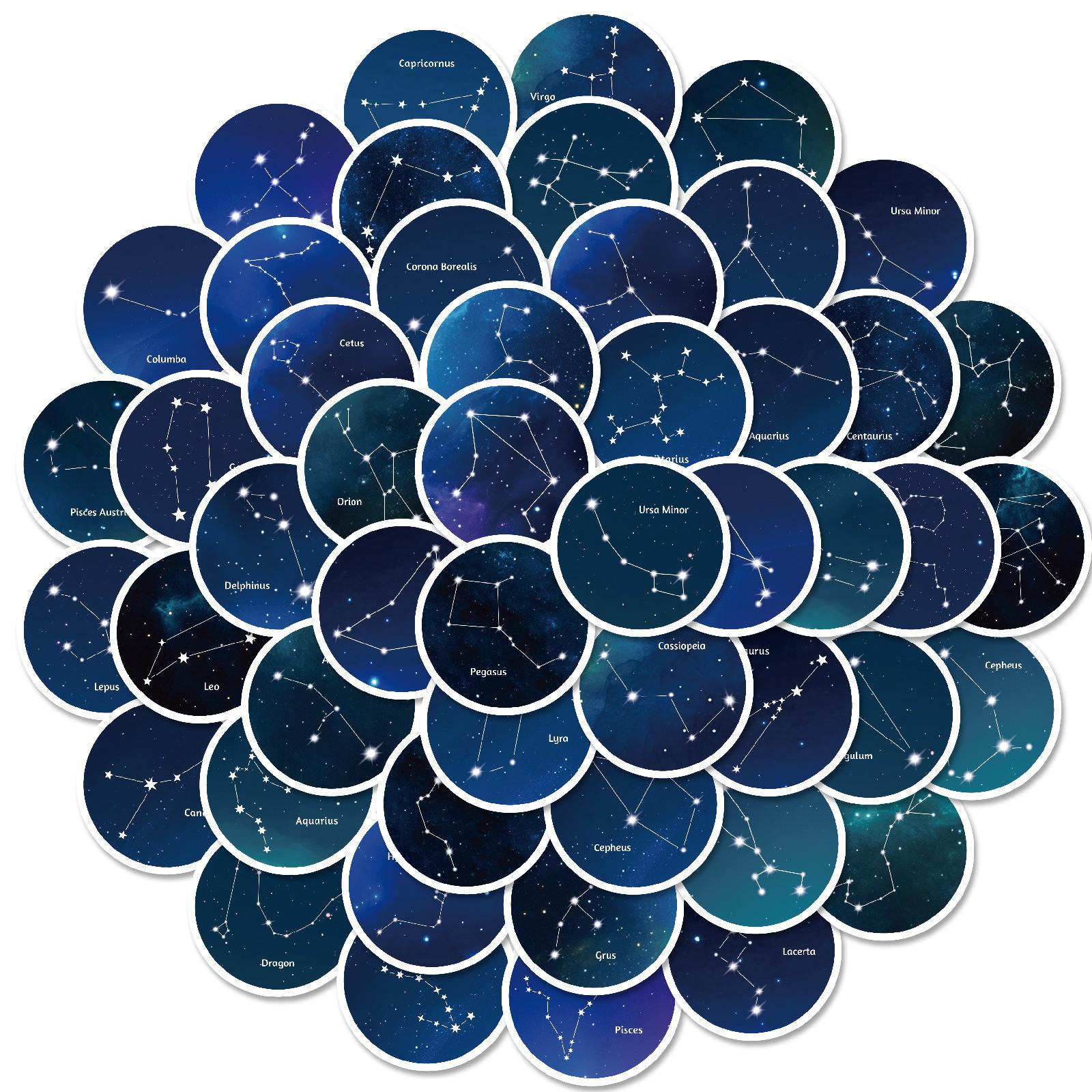 

New 50 Constellation Art Doodle Round Angleless Sticker Creative Hand Notes Suitcase Car Decoration Waterproof Sticker