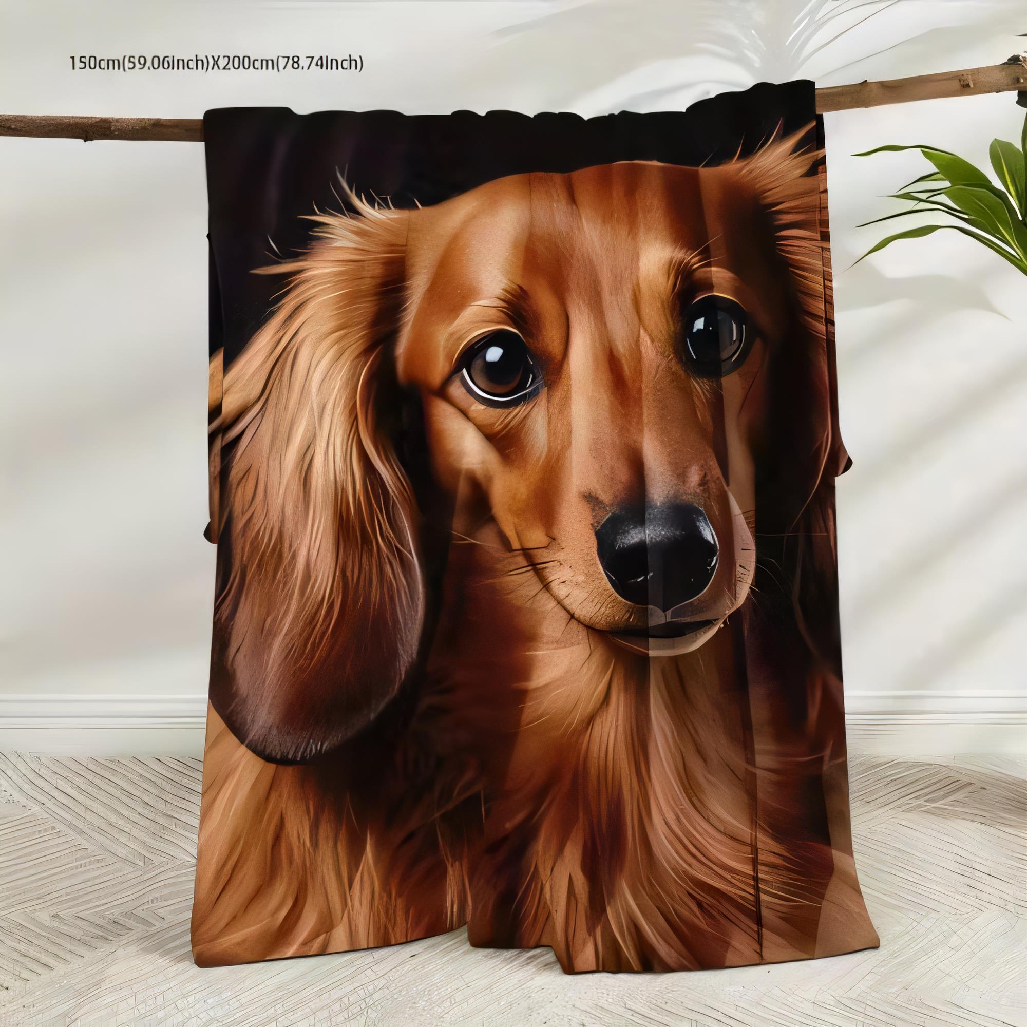 

Realistic Long-Haired Dachshund Blanket 150cm x 200cm Soft Fabric Throw Curtain with Detailed Illustration Home Decor Gift for D 75cmx90cm