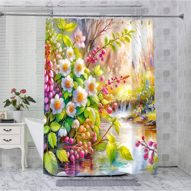 Z kwiatowym wzorem Zasłona Kąpielowa Zasłona Prysznicowa Wodoodporna Z 12 Haczykami Dekoracja Domu Darmowa Wysyłka