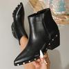 Spring Autumn Designer Rivet Zipper Women Ankle Boot Fashion Pointed Toe Square Heels Elegant Ladies Shoes