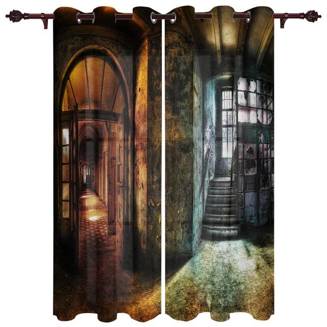 Halloween Architecture Horror Noční okenní závěsy do obývacího pokoje Ložnice Kuchyň Ošetření oken Vánoční závěsy