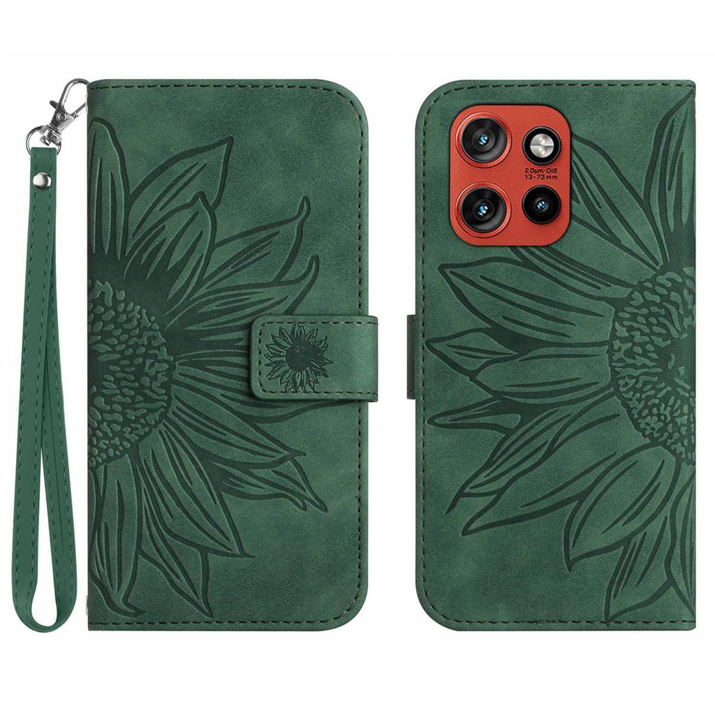 For Motorola Edge 60 Neo 5G/Edge 50 Neo 5G Case Sunflower Imprint Leather Wallet Phone Cover with Wrist Strap