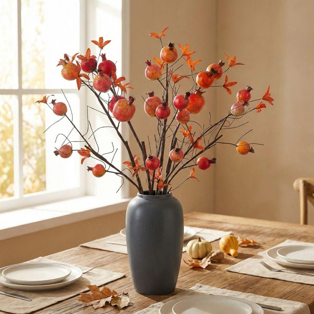 6 Fruits Artificial Pomegranate Branches Realistic Handmade Foam Fruits Branches Plastic Simulation Pomegranate Fruit