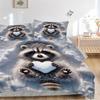 3pcs Raccoon Heart Snowflake Bedding Set - Includes One Quilt Cover and Two Pillowcases (No Core) - Anime Cartoon Design, Polyester Fabric,