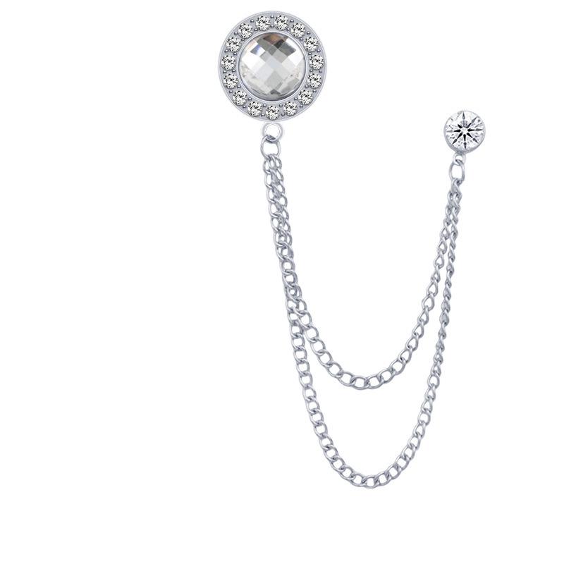 

Korean Round Gemstone Brooch Men s Tassel Chain Pin Suit Accessory