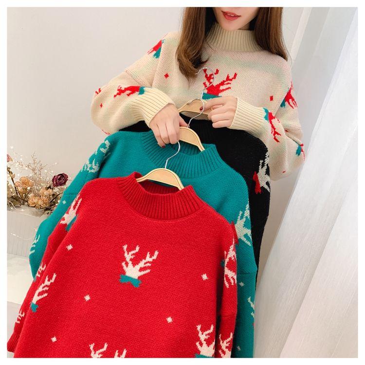 Pullover Pullover Lose Halb Stehkragen Weihnachten Pullover Frauen Casual Mode Vielseitige Langarm Pullover Pullover Weibliche