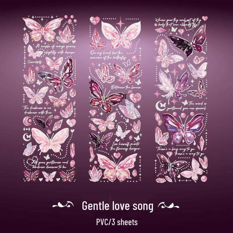 Silver 3D Butterfly and Poetry PVC Stickers - INS Style Vintage Journal Decoration