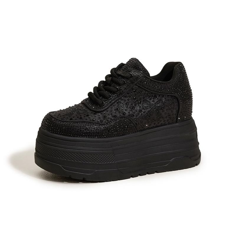 

Платформенные белые женские туфли 2025 осень новые пенная платформа внутренняя высота увеличение женские туфли маффин универсальные полностью в бриллиантах повседневные туфли 39 чёрный