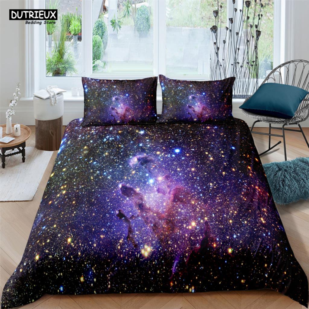 Cosmic Milky Way Print Polyester Bedding Sets Child Kids Covers Boys Bed Linen Set For Teens King Size Bedding Set
