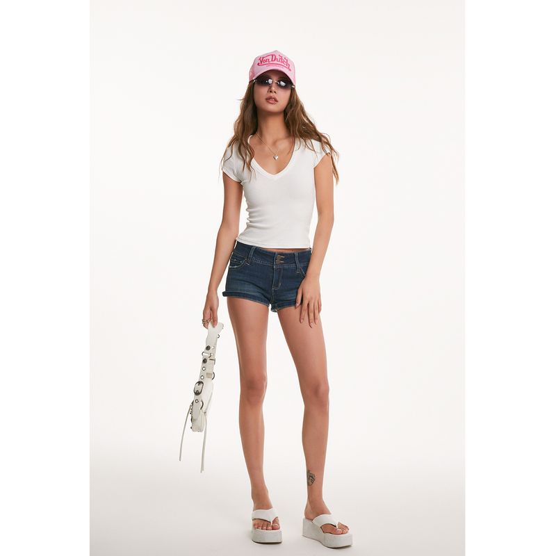 

Discoglam American Y2g Sexy Retro Peach Hip Dark Blue Low Waist Denim Shorts Female Summer Dark Blue L