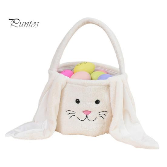 

Пасхальная корзина, маленькая меховая корзинка с кроликом и пушистыми ушками, плюшевая мордочка кролика, пасхальное ведро, детский подарочный пакет для угощений для детей, мальчиков и девочек белый