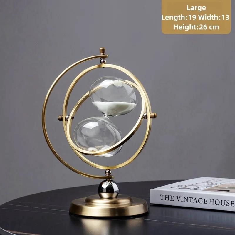 Vintage Large Glass Hourglass Chic Rotating Metal Sand Timer Elegant Antique Globe Sandglass Home Decoration Office Ornaments